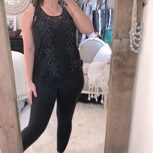 Day trip size medium black embroidered top